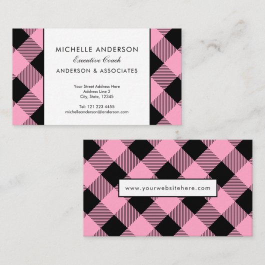 Rosa und schwarze Büffel Karo Business Consultant Visitenkarte (Vorne/Hinten)
