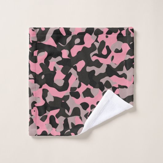 Rosa und schwarze Camouflage Badhandtuch Set (Waschlappen)