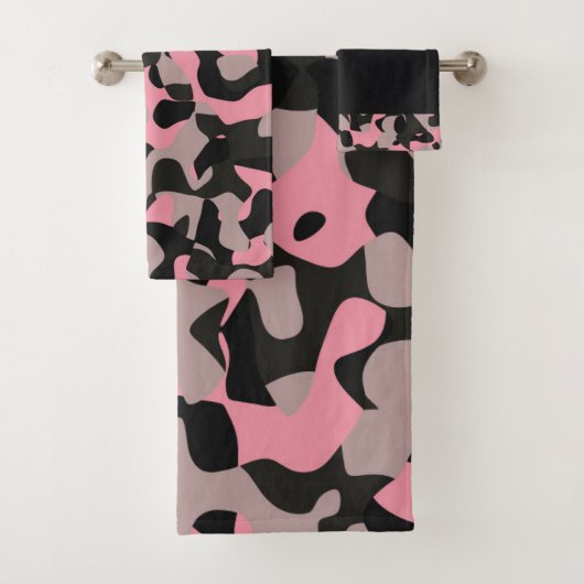 Rosa und schwarze Camouflage Badhandtuch Set (Insitu)