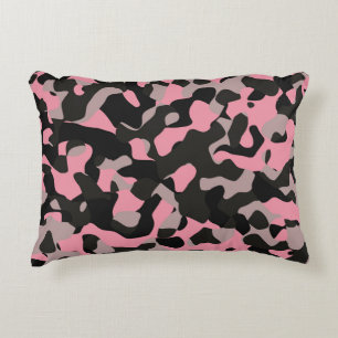Rosa und schwarze Camouflage Dekokissen