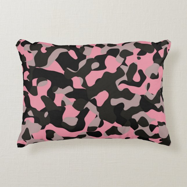 Rosa und schwarze Camouflage Dekokissen (Vorderseite)
