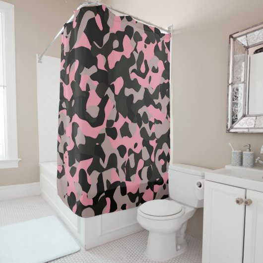 Rosa und schwarze Camouflage Duschvorhang (Beispiel)