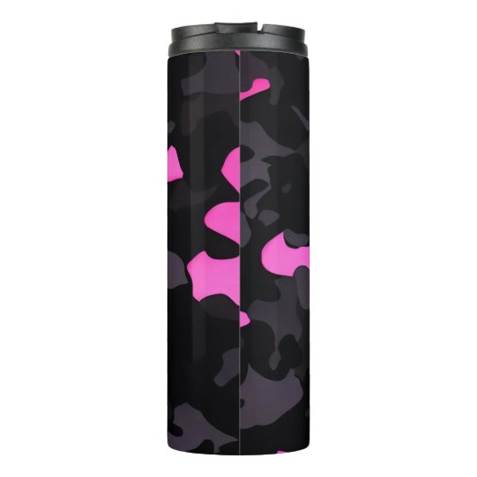 Rosa und schwarze Camouflage Thermosbecher (Rückseite)