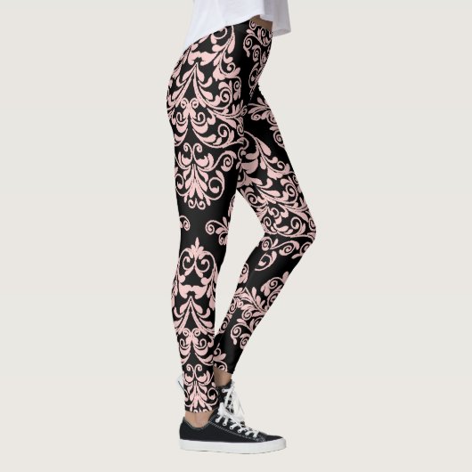 Rosa und schwarze Damaske Elegant Leggings (Rechts)