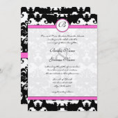 Rosa und schwarze Damasken-Wirbel Hochzeitsfeiern Einladung (Vorne/Hinten)