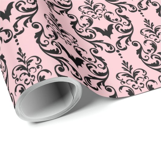 Rosa und schwarze Damaskus Geschenkpapier (Rolleneckpunkt)
