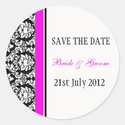 Rosa und schwarze Damaskus-Hochzeitskleber Runder Aufkleber (Vorderseite)