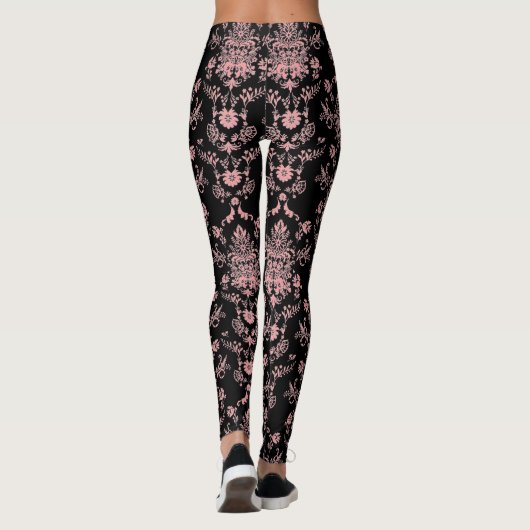 Rosa und schwarze Damaskus Leggings (Rückseite)