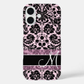 rosa und schwarze Damaskusmuster mit Monogramm Case-Mate iPhone Hülle (Rückseite)
