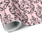 Rosa und schwarze Damasspinnen Geschenkpapier (Rolleneckpunkt)