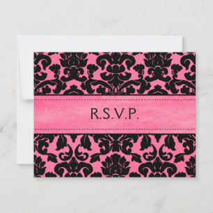 Rosa und schwarze Damast-Antwortkarte RSVP Karte