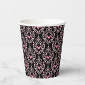 Rosa und schwarze Damast mit Fledermäusen | Hallow Pappbecher (Vorderseite)