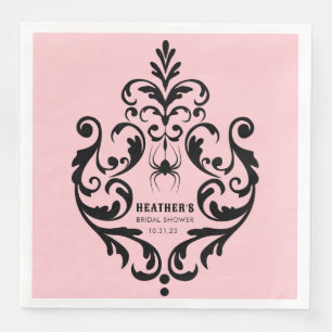 Rosa und schwarze Damast-Spinne Brautparty Serviette