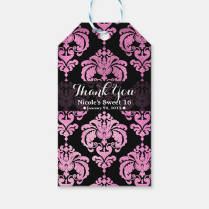 Rosa und schwarze Damast Vintage-Hochzeitsgeschenk Geschenkanhänger