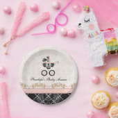Rosa und schwarze Damast-Wagen-Babyparty Pappteller (Party)