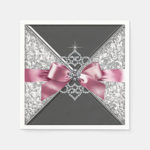 Rosa und schwarze Diamant-Schleife Serviette