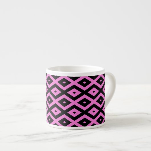 Rosa und schwarze Diamantmuster Espressotasse (Vorderseite Rechts)
