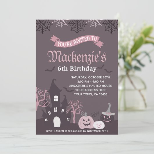 Rosa und schwarze Einladung (Stehend Vorderseite)