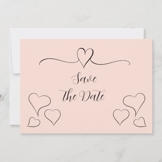 Rosa und schwarze Extravagante kalligraphische Her Save The Date (Vorderseite)