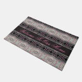 Rosa und schwarze Farbe Gemustert Fußmatte (Schrägansicht)