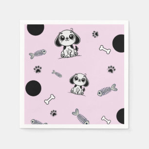 Rosa und schwarze Fischgräten-Hundegeburtstagsfeie Serviette