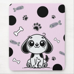 Rosa und schwarze Fischgräten-Hundewelpen-Süß-Büro Mousepad