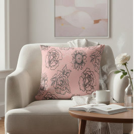 Rosa und schwarze Flora Kissen