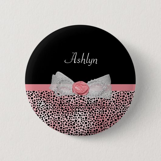 Rosa und schwarze Geparde Niedliche Bogen mit Name Button (Vorderseite)