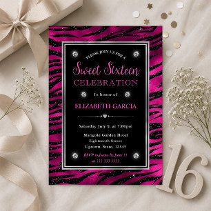 Rosa und schwarze Glitter-Tigerstreifen Sweet Sixt Einladung