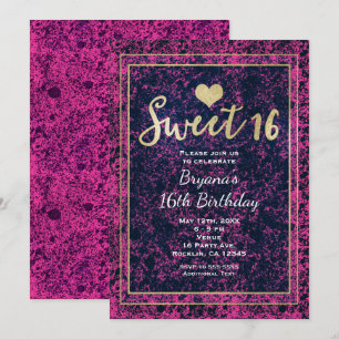 Rosa und schwarze Goldene Sweet 16 moderne Party-E Einladung