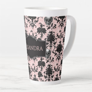 Rosa und schwarze gotische Schädel und Rosen Perso Milchtasse