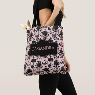 Rosa und schwarze gotische Schädel und Rosen Perso Tasche