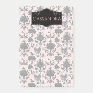 Rosa und schwarze gotische Totenköpfe und Rosen pe Post-it Klebezettel