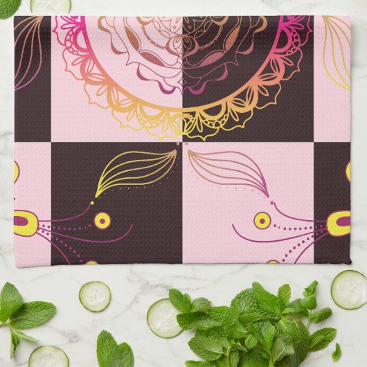 Rosa und schwarze Grafik, Mystische Tafel Geschirrtuch (Gefaltet)