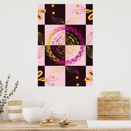 Rosa und schwarze Grafik, Mystische Tafel Poster (Küche)