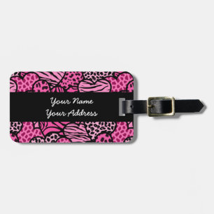 Rosa und schwarze gürtelige Tierherzen Gepäckanhänger