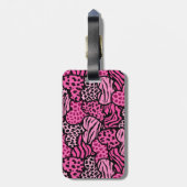 Rosa und schwarze gürtelige Tierherzen Gepäckanhänger (Rückseite vertikal)
