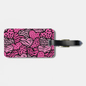 Rosa und schwarze gürtelige Tierherzen Gepäckanhänger (Rückseite horizontal)