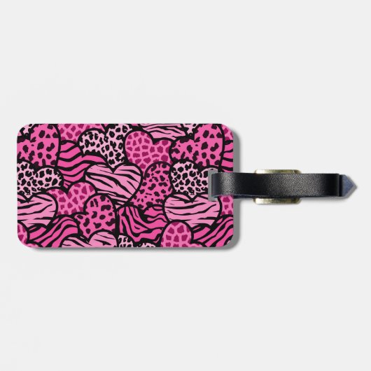 Rosa und schwarze gürtelige Tierherzen Gepäckanhänger (Rückseite horizontal)