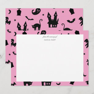 Rosa und schwarze Halloween-Baby-Shower-Notizkarte Mitteilungskarte