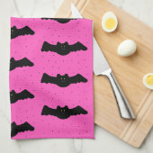 Rosa und schwarze Halloween-Fledermäuse Geschirrtuch (Viertel Falte)