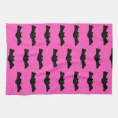 Rosa und schwarze Halloween-Fledermäuse Geschirrtuch (Horizontal)