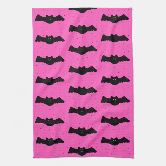 Rosa und schwarze Halloween-Fledermäuse Geschirrtuch (Vertikal)