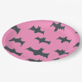 Rosa und schwarze Halloweenboote Pappteller (Schrägansicht)