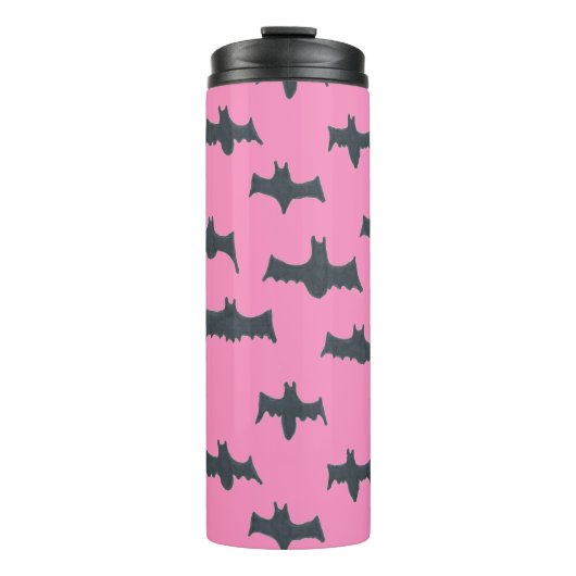 Rosa und schwarze Halloweenboote Thermosbecher (Vorderseite)