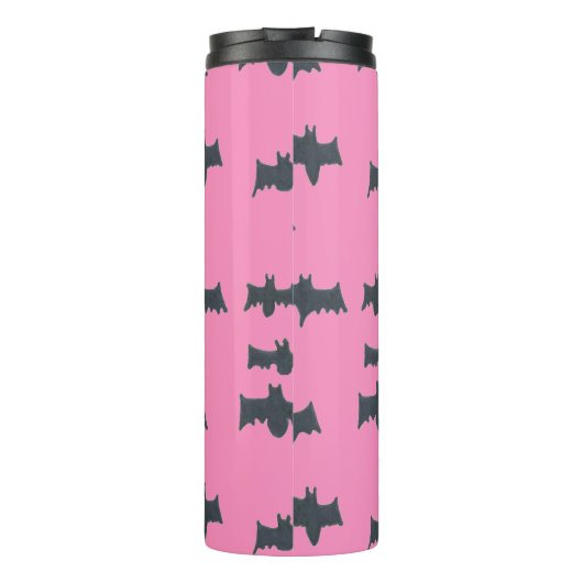 Rosa und schwarze Halloweenboote Thermosbecher (Rückseite)