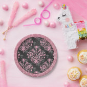 Rosa und schwarze Harlequin und Damask Pappteller (Party)