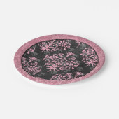Rosa und schwarze Harlequin und Damask Pappteller (Schrägansicht)