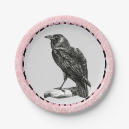 Rosa und schwarze Harlequin und Raven Pappteller