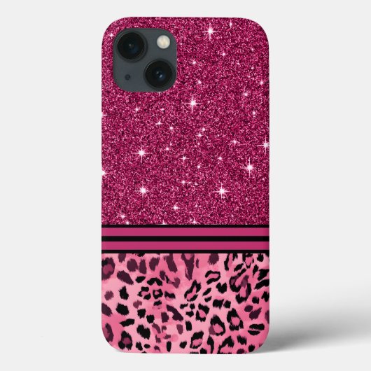 Rosa und schwarze Imitate Glitzer Leopard Case-Mate iPhone Hülle (Rückseite)